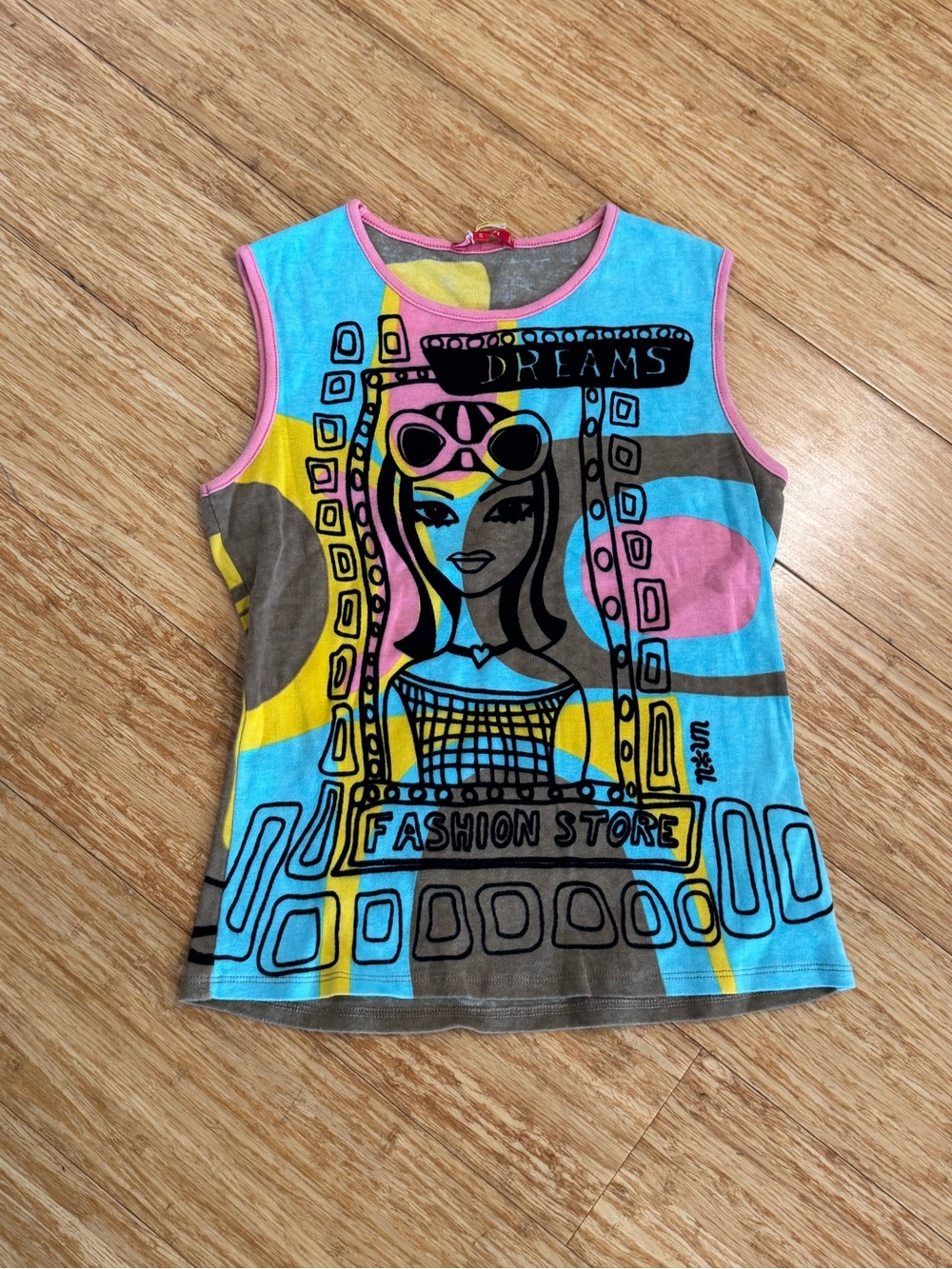 Noun Paris blue yellow pink graphic all over print tank top
